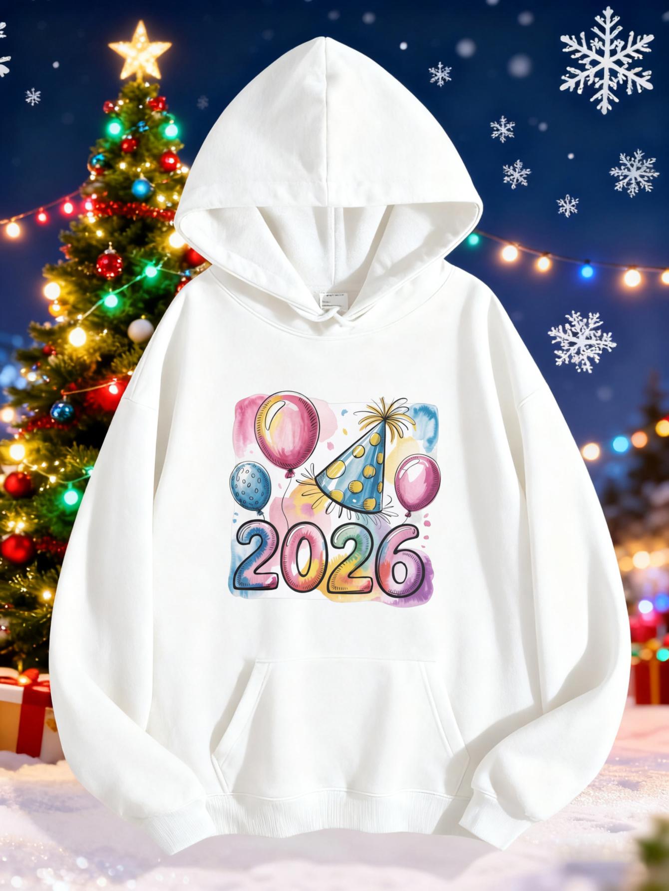 Women's Graphic Hoodie Festive Balloons With Colorful Party Decorations Under Winter Skies 2026