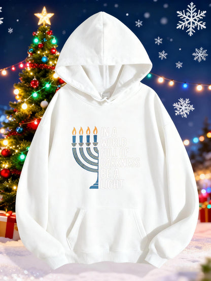 Women's Graphic Hoodie Golden Candlelight With Winter Night Festive Decor Menorah