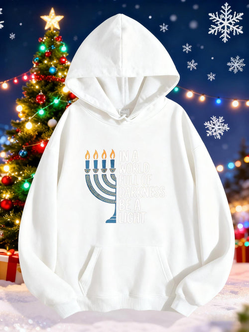 Women's Graphic Hoodie Golden Candlelight With Winter Night Festive Decor Menorah