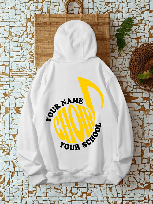 Women's Graphic Hoodie Custom School Name With Bright Yellow Musical Note