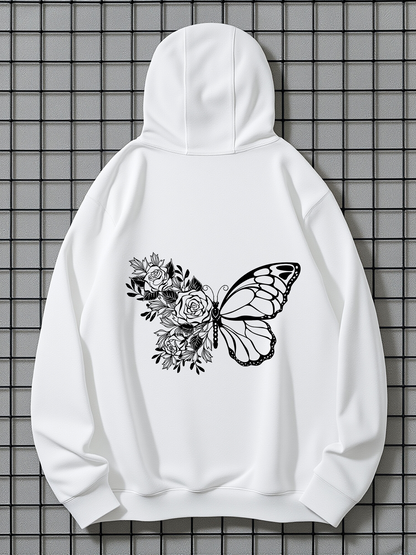 Men's Graphic Hoodie Botanical Blossoms Merging With Elegant Monarch Butterfly Wing