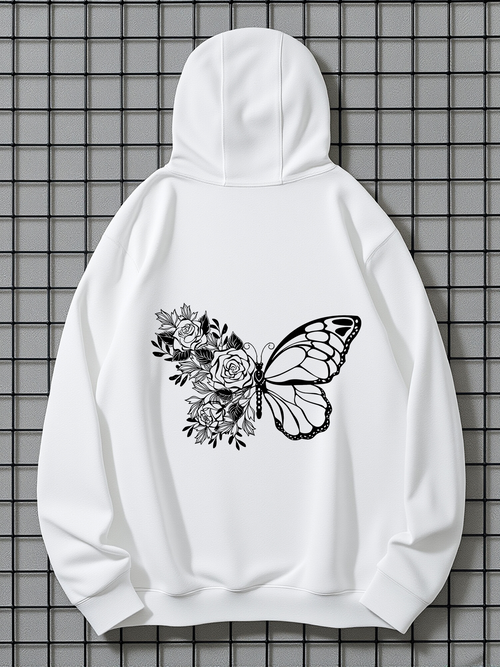 Men's Graphic Hoodie Botanical Blossoms Merging With Elegant Monarch Butterfly Wing