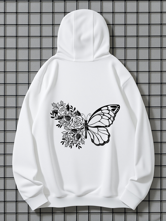 Men's Graphic Hoodie Botanical Blossoms Merging With Elegant Monarch Butterfly Wing