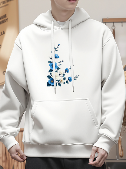 Men's Graphic Hoodie Delicate Blue Petals Blooming Gracefully On Pristine White Hoodie Flower