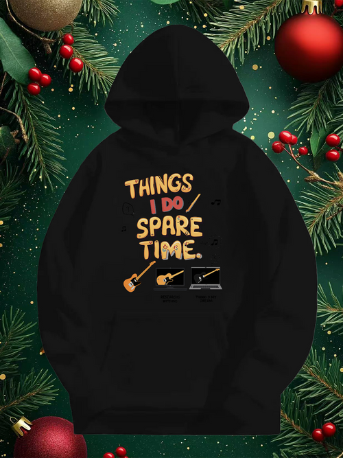 Men's Graphic Hoodie Things I Do In Spare Time With Guitar And Music Notes Hoodie
