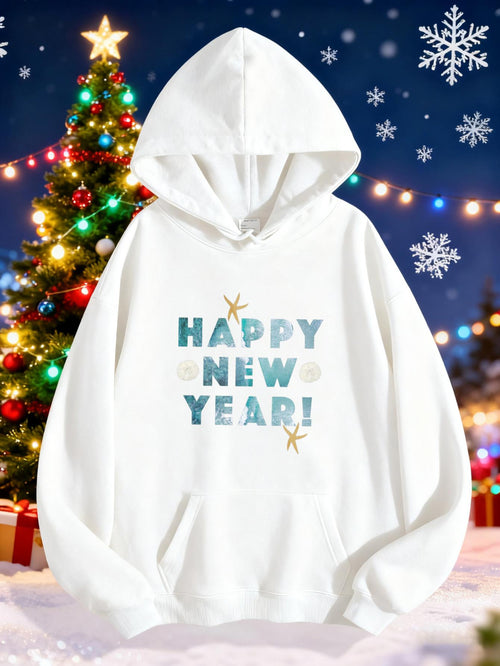 Women's Graphic Hoodie Happy New Year Snowflakes And Holiday Wishes Under Sparkling Winter Lights Sweatshirt