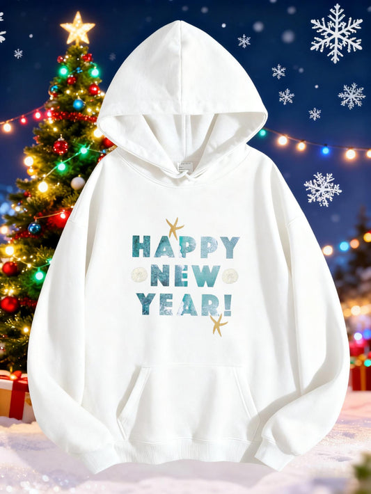 Women's Graphic Hoodie Happy New Year Snowflakes And Holiday Wishes Under Sparkling Winter Lights Sweatshirt