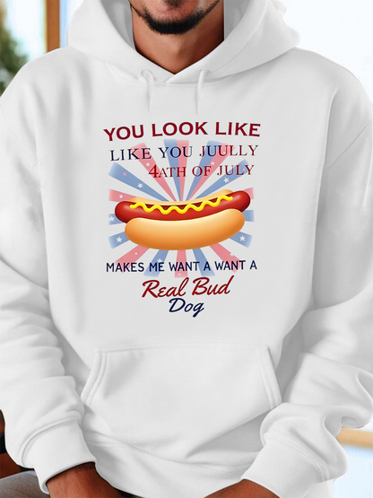 Men's Graphic Hoodie You Look Like Red White Blue Fireworks With Mustard Hot Dog