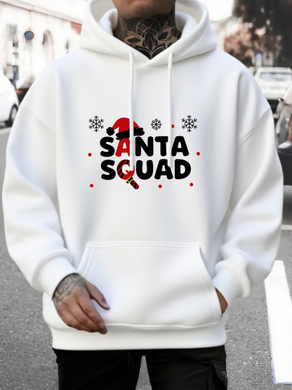 Men's Graphic Hoodie Santa Squad Snowflakes With Red Santa Hat Festive Holiday Lettering