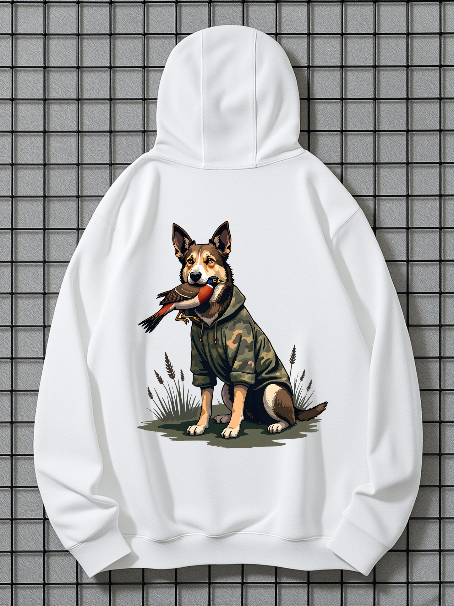 Men's Graphic Hoodie Lush Grass Among Wild Nature With Playful Dog Wearing Hoodie