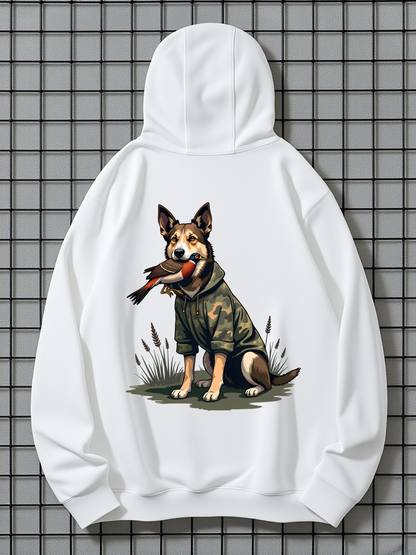 Men's Graphic Hoodie Lush Grass Among Wild Nature With Playful Dog Wearing Hoodie