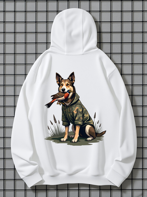Men's Graphic Hoodie Lush Grass Among Wild Nature With Playful Dog Wearing Hoodie