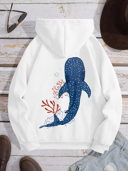 Women's Graphic Hoodie Blue Spotted Whale Shark Swimming Among Coral Reefs And Ocean Bubbles Shark
