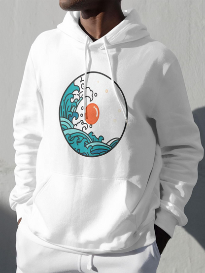 Men's Graphic Hoodie Rising Orange Sun Over Rolling Ocean Waves Under Clear Sky