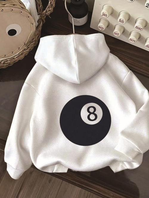 Women's Graphic Hoodie Minimalist Design With Bold Black And White Eight Ball