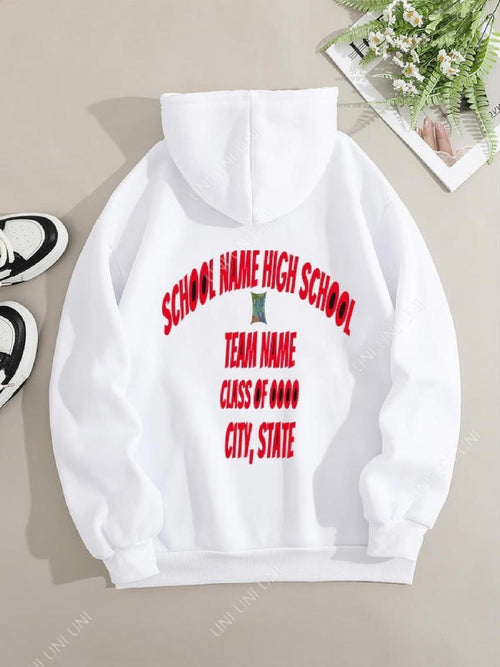 Women's Graphic Hoodie School Name High School Team Name Class Of 0000 City State Minimal Red Text Hoodie