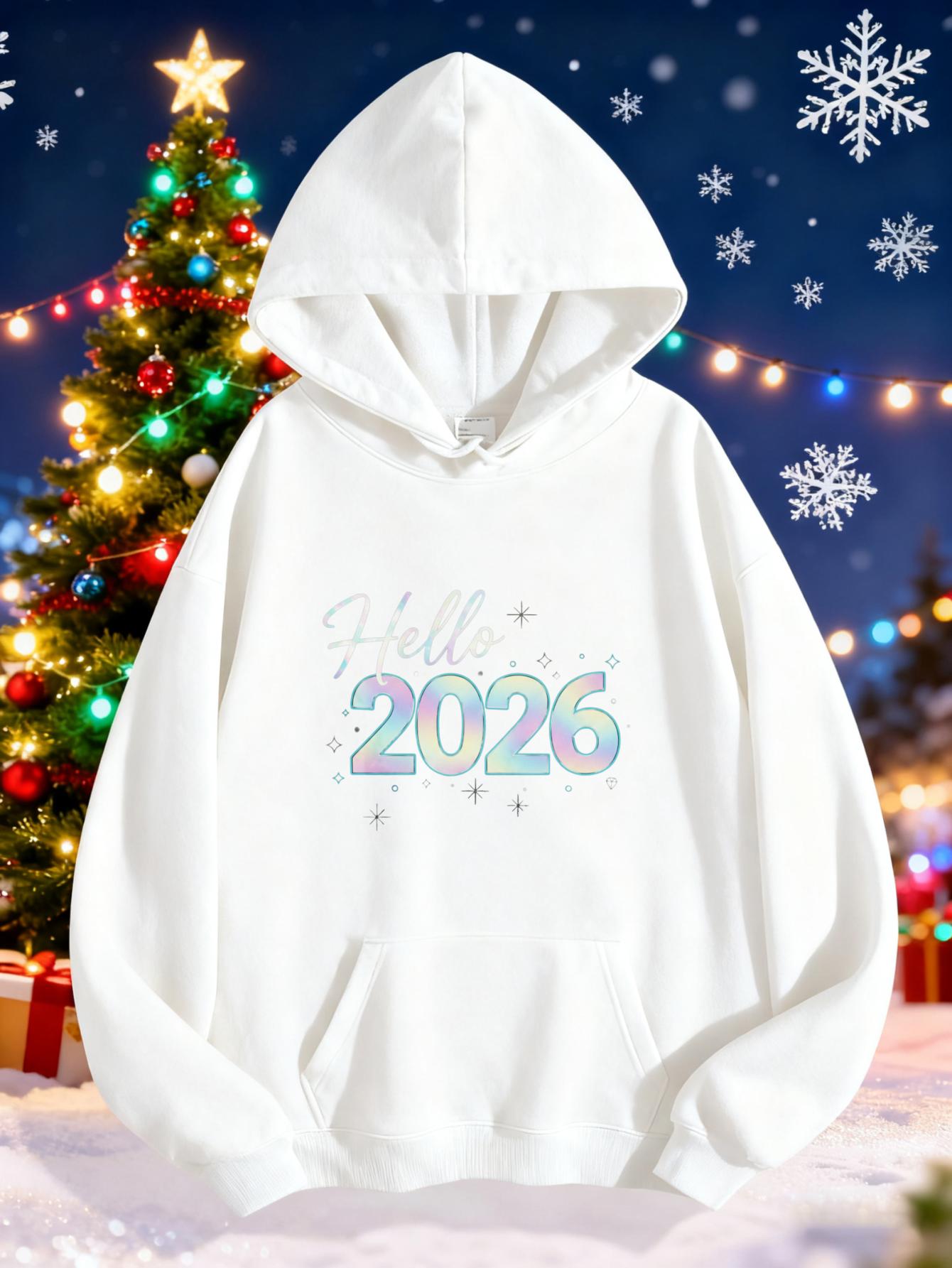Women's Graphic Hoodie Hello Pastel Shimmering Letters With Snowflakes Hoodie