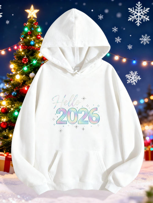 Women's Graphic Hoodie Hello Pastel Shimmering Letters With Snowflakes Hoodie