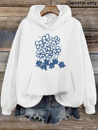 Women's Graphic Hoodie Blue Blossoms Clustered Among Fresh Stems On White Hoodie Flower
