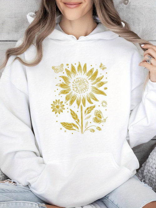Women's Graphic Hoodie Radiant Sunlight Among Delicate Petals With Blooming Sunflower