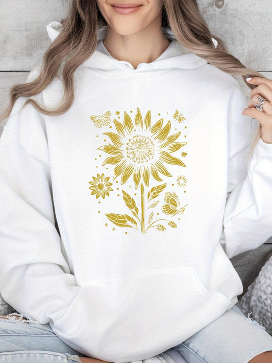Women's Graphic Hoodie Radiant Sunlight Among Delicate Petals With Blooming Sunflower