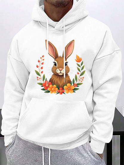 Men's Graphic Hoodie Delicate Spring Flowers Framing A Gentle Brown Rabbit Portrait