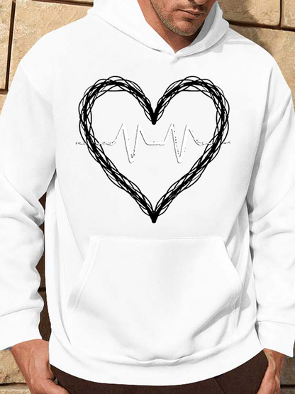 Men's Graphic Hoodie Hand Drawn Heartbeat Line Surrounded By A Woven Heart Shape