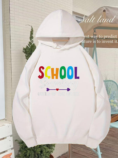 Women's Graphic Hoodie Colorful Lettering With Simple Straight Arrow And SCHOOL