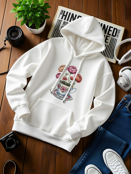 Men's Graphic Hoodie Pastel Macarons And Flowers Arranged In Stacked Teacup Tower