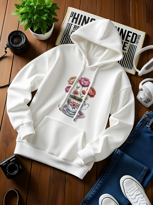 Men's Graphic Hoodie Pastel Macarons And Flowers Arranged In Stacked Teacup Tower