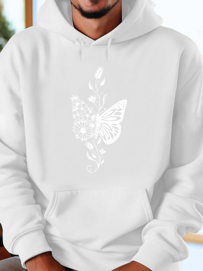 Men's Graphic Hoodie Blooming Petals With Delicate Flowers Surrounding Elegant Butterfly