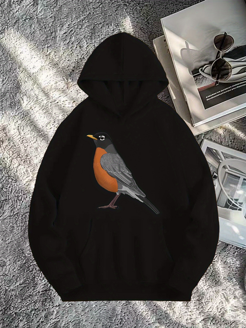 Men's Graphic Hoodie Realistic Bird Standing On Grass With Gentle Sunlight Robin