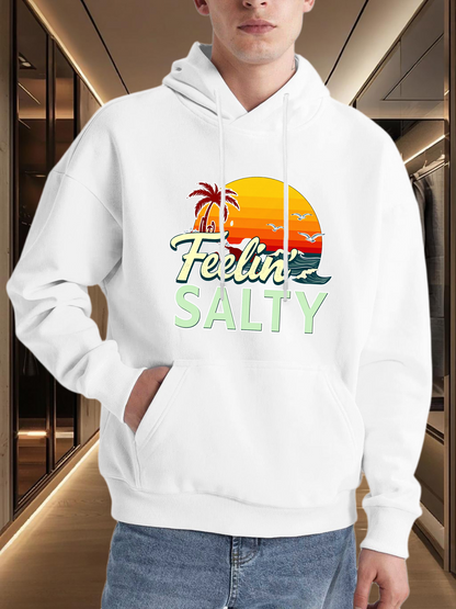 Men's Graphic Hoodie Feelin Salty Sunset Waves And Palm Among Ocean Beach Hoodie