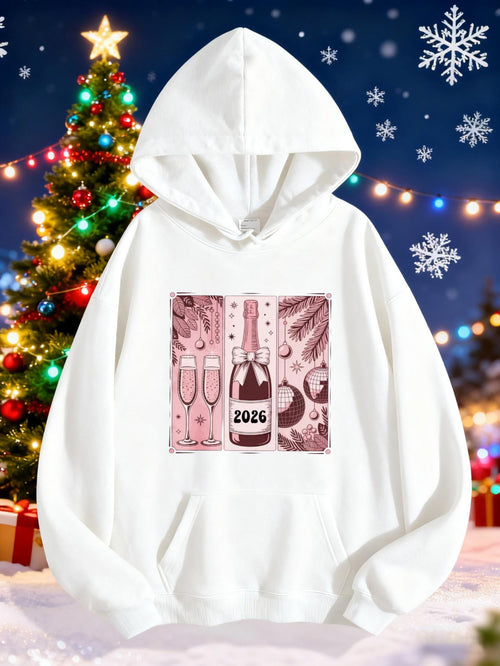 Women's Graphic Hoodie Celebration Toast With Champagne Glasses And Festive Decor Bottle