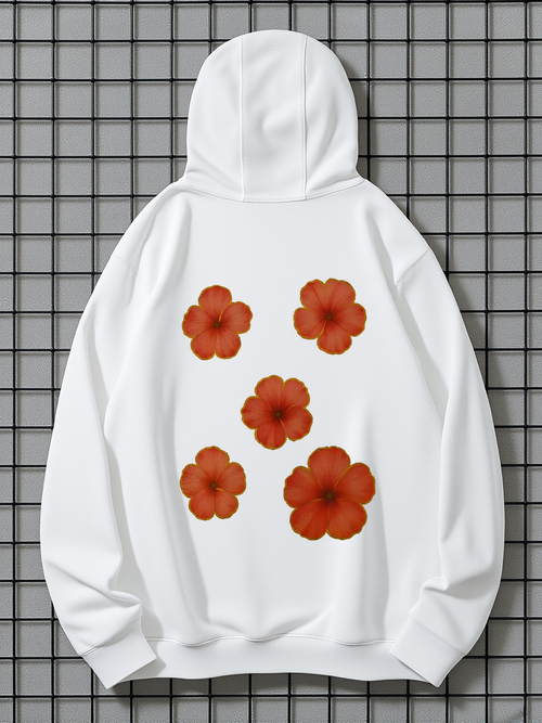 Men's Graphic Hoodie Vivid Orange Floral Blossoms Clustered On Fresh White Hoodie