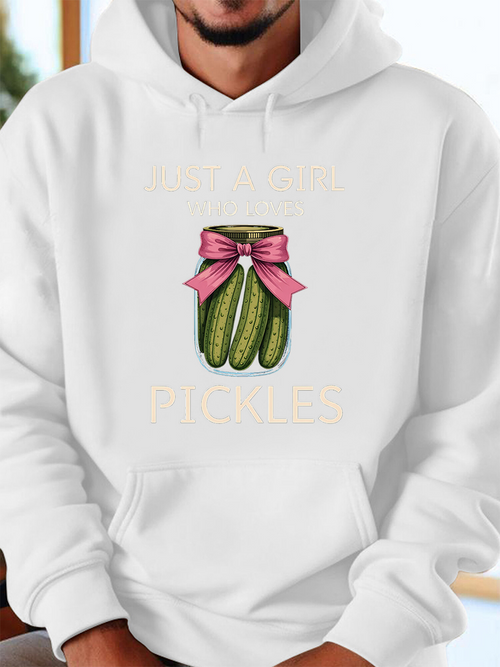 Men's Graphic Hoodie Jar With Pink Ribbon And Cute Pickles Surrounded By Gentle Pastel Light Pickle