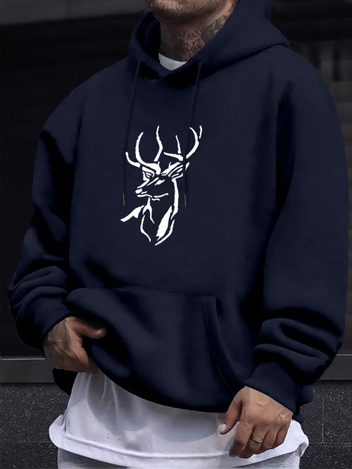Men's Graphic Hoodie Minimalist White Line Art Of Graceful Majestic Deer Among Night Shadows Deer