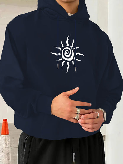 Men's Graphic Hoodie Radiant Sunburst With Abstract Swirling Center And Wavy Lines Sun