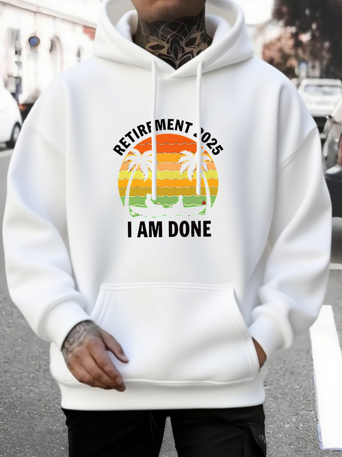 Men's Graphic Hoodie Retirement 2025 I Am Done Sunset With Palm Trees And Tranquil Ocean Scene