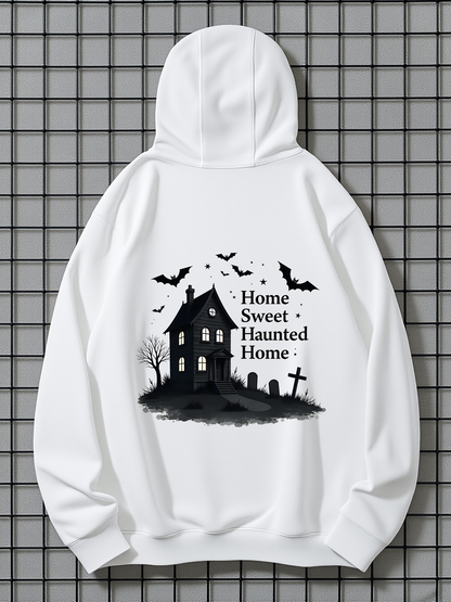 Men's Graphic Hoodie Home Sweet Haunted Home Spooky Bats Graveyard And Haunted House