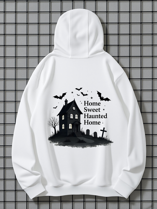 Men's Graphic Hoodie Home Sweet Haunted Home Spooky Bats Graveyard And Haunted House
