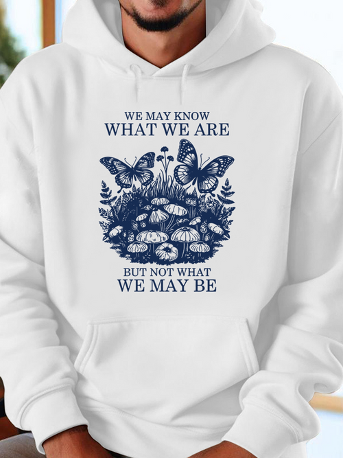 Men's Graphic Hoodie We May Know What We Are Among Forest Mushrooms And Butterflies Under Night Sky Hillside