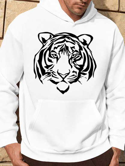 Men's Graphic Hoodie Bold Black Striped Graphic Staring Face Majestic Wild Tiger Head