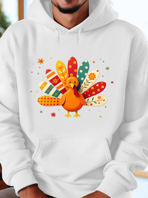 Men's Graphic Hoodie Colorful Patterned Feathers Surrounded By Falling Leaves Turkey