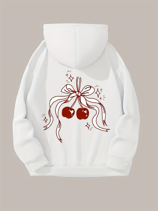Women's Graphic Hoodie Playful Ribbons And Sparkling Stars With Shiny Cherries