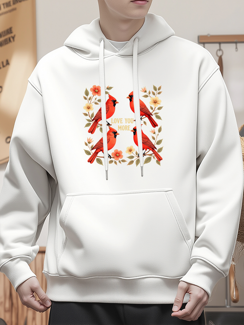 Men's Graphic Hoodie Red Birds Perched Among Autumn Leaves Surrounded By Delicate Branches Cardinal