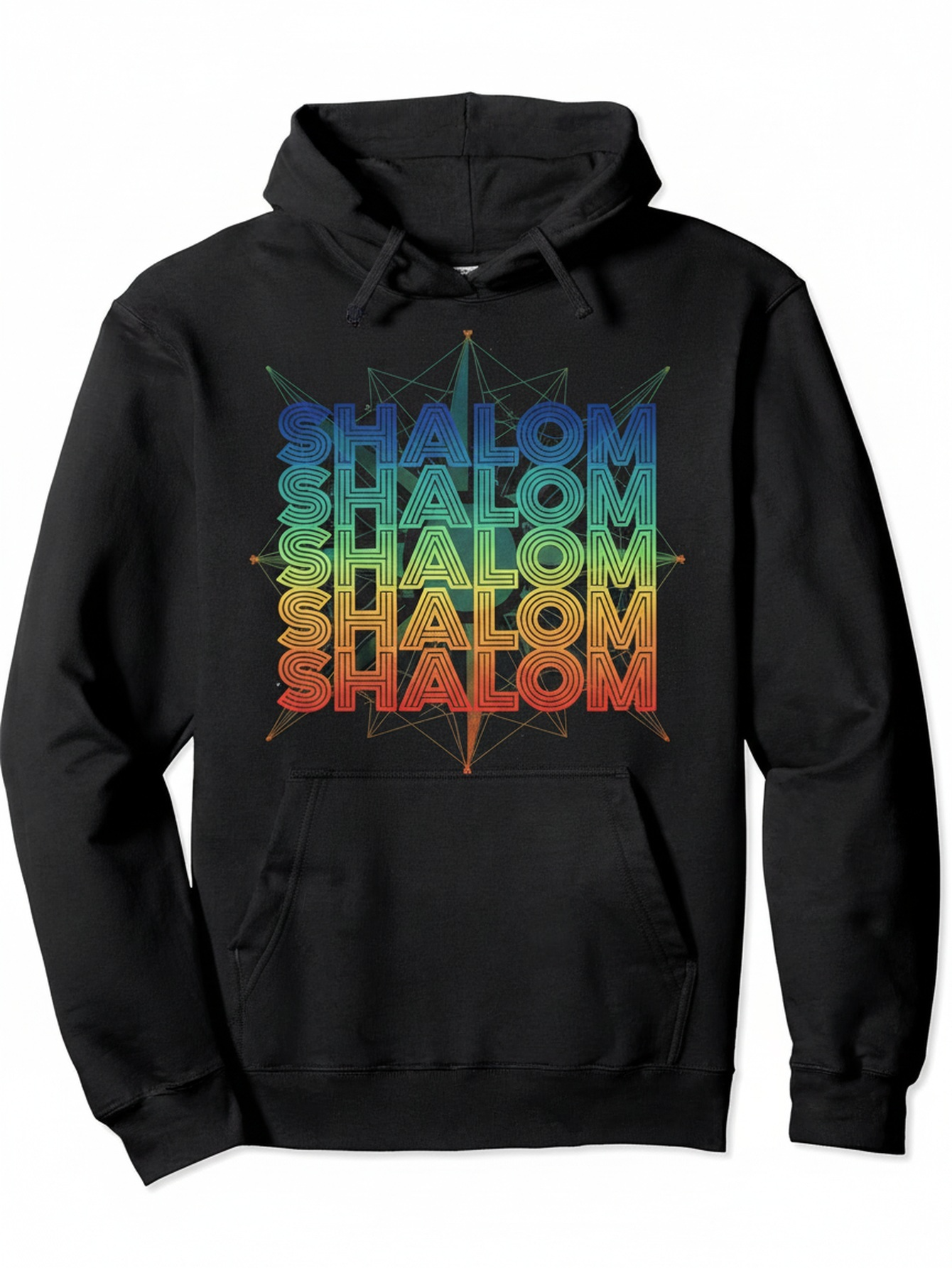 Men's Graphic Hoodie Shalom Multicolor Text Stacked With Radiant Gradient Background Shalom