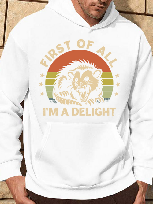 Men's Graphic Hoodie First Of All Im A Delight With Retro Stripes And Smiling Possum
