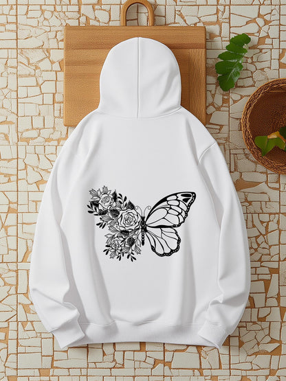 Women's Graphic Hoodie Delicate Wildflowers Blooming In Soft Harmony Forming Butterfly