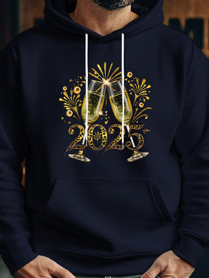 Men's Graphic Hoodie Sparkling Celebration Fireworks With Toasting Champagne Glasses And Festive 2025